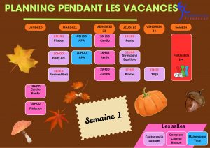 Planning de la 1ère semaine des vacances de la Toussaint
