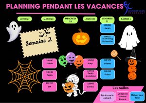 Planning des cours de la deuxième semaine des vacances de la Toussaint : seulement les cours de Joëlle mardi, jeudi & vendredi